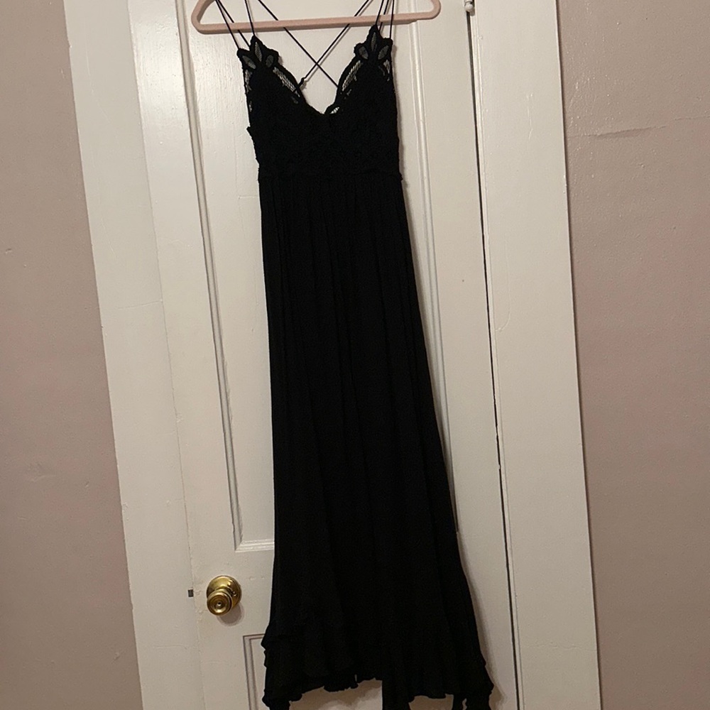 Free People Black Flowy Lace Top Dress